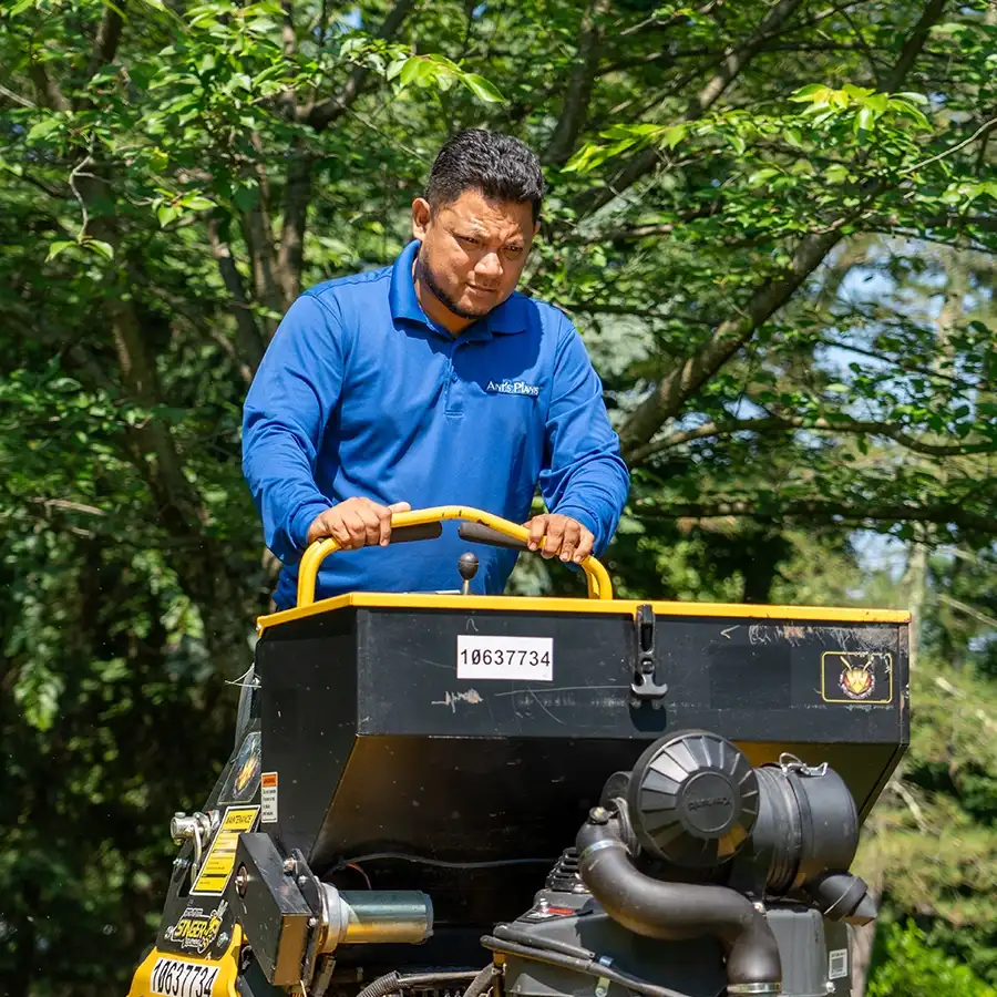 Core aeration and seeding on a North Jersey lawn